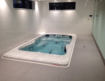pool with patio