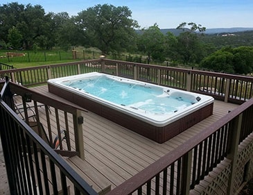 above view of pool with deck